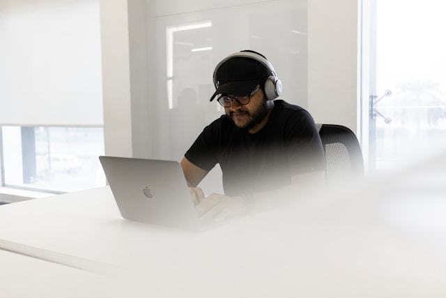 student with a laptop in distance learning studies