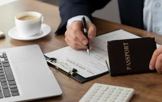 Person filling out a student visa application